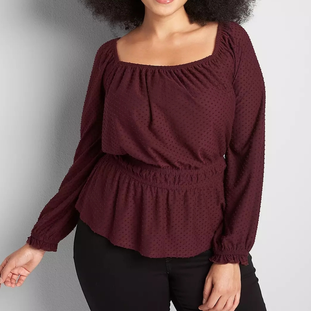 26/28 Lane Bryant Swiss Dot Merlot Boho Top